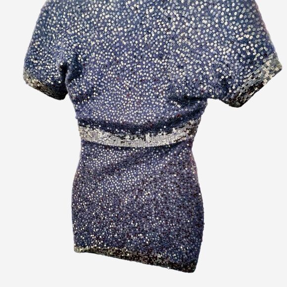 Donna Karen New York Sweater Dress Navy Sequins Square Neck Short Sleeve Small - Picture 7 of 10